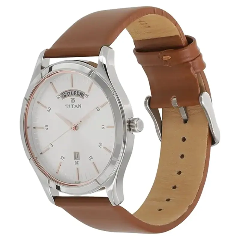 TITAN Trend White Dial Leather Strap Men's Watch  | 1767SL01